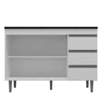 Balcão De Cozinha Andréia Branco Com Tampo 120 Cm Preto Fosco – Ajl - 3