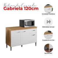 Balcão De Cozinha Gabriela Com Tampo 120cm Amêndoa Branco - Ajl