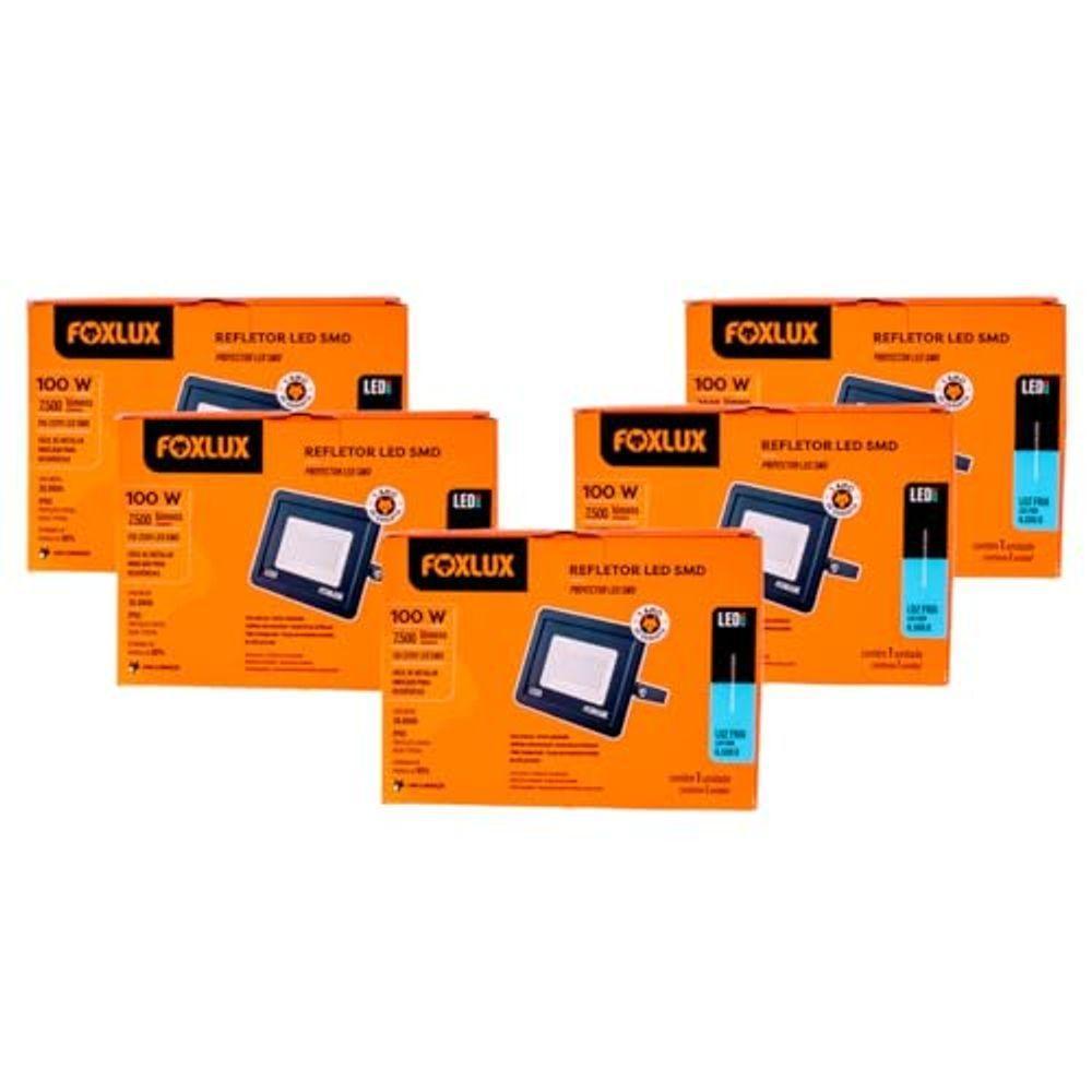 Kit 5 Refletor Led 100w Ip65 6.500k Bivolt Foxlux - 2