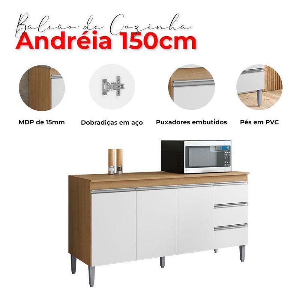 Balcão De Cozinha Andréia Com Tampo 150cm Amêndoa Branco - Ajl - 4