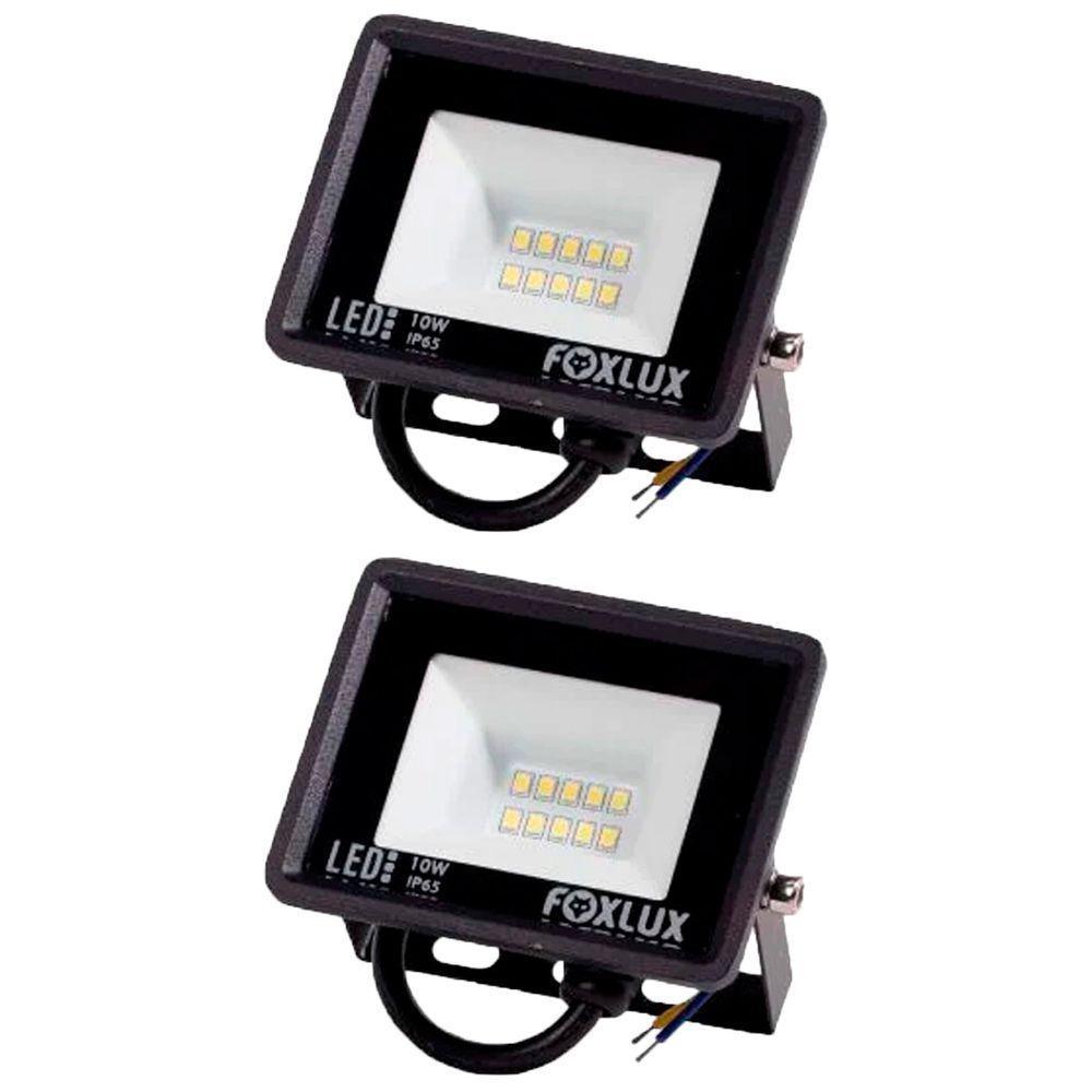Kit 2 Refletor Led 10w 3000k Preto Bivolt Foxlux - 1