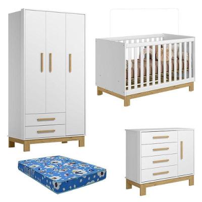 Quarto De Bebê Q Encanto Slim Branco Acetinado Com Colchão Ortobom – Qmovi