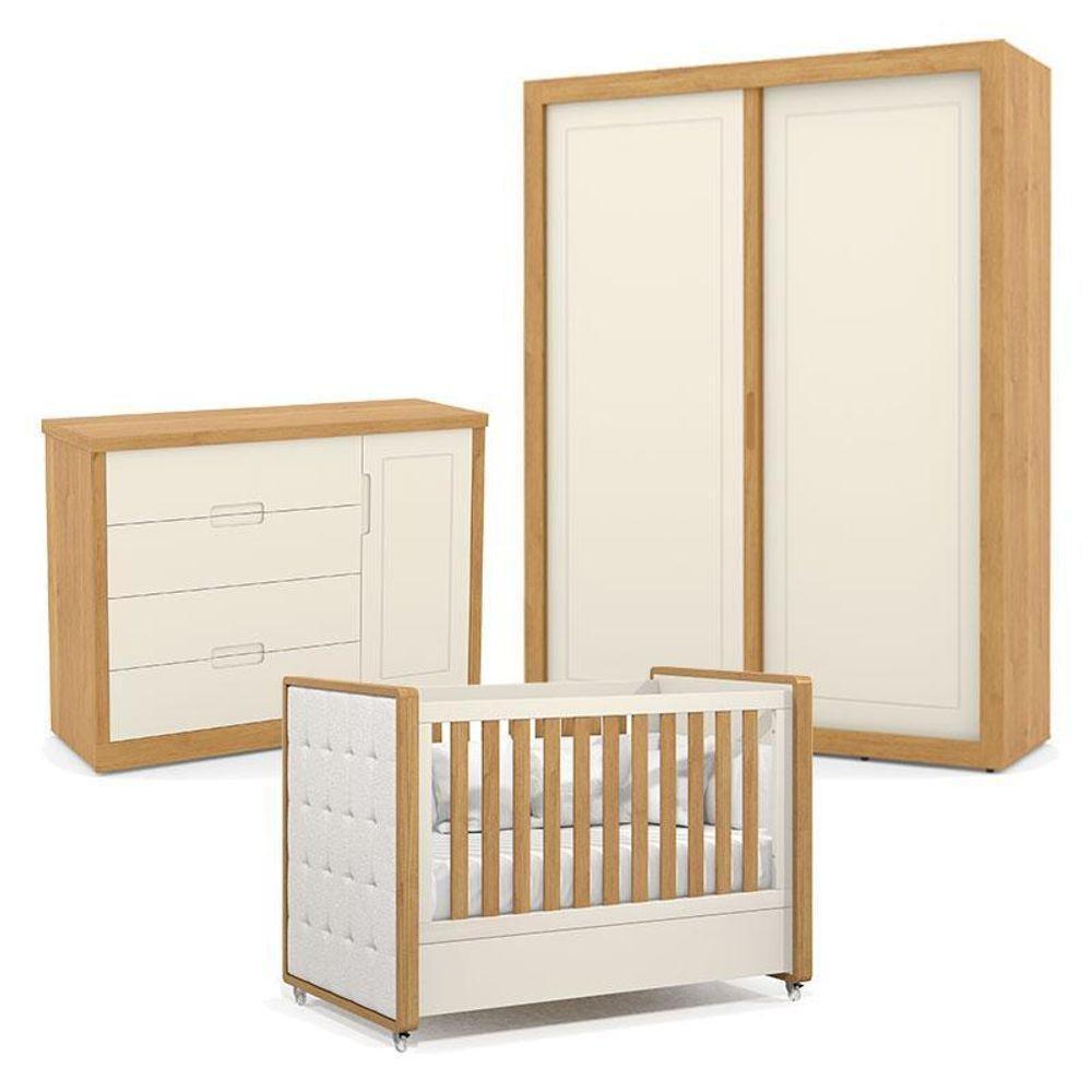 Quarto De Bebe 2 Portas Tutto New Freijó Off White Com Capitonê New Boucle - Matic - 1