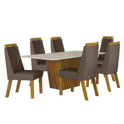 Mesa De Jantar Liz 180x90 Freijó Off White Com 6 Cadeiras Freijó Joli Camurça – Leifer Móveis