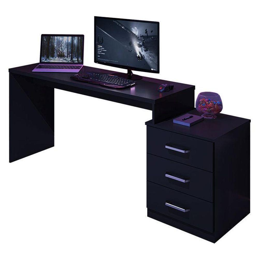 Mesa Para Computador Gamer Drx 5000 E Livreiro Office Preto Trama - Móveis Leão - 2