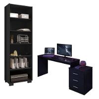 Mesa Para Computador Gamer Drx 5000 E Livreiro Office Preto Trama - Móveis Leão - 1