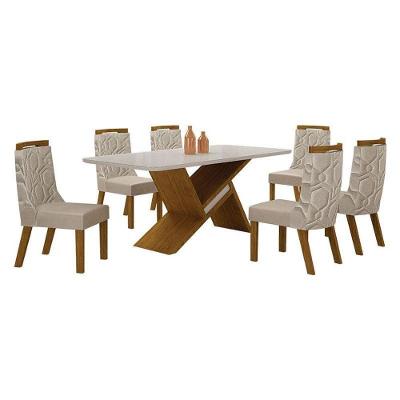 Mesa De Jantar ágata 180x90 Freijó Off White Com 6 Cadeiras Mdf Freijó Joli Palha – Leifer Móveis