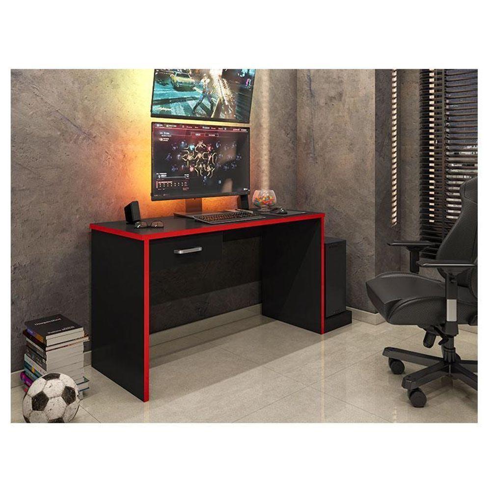 Mesa Para Computador Gamer Ambiente Drx 9000 Preto Trama Vermelho - Móveis Leão - 1