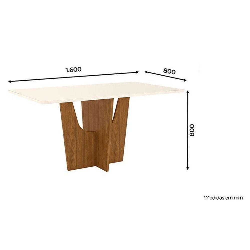 Mesa De Jantar Danielly 160 Cm Tampo Reto Com Vidro Nature Off White – Henn - 2