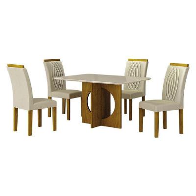 Mesa De Jantar Lorena Plus 120x80 Freijó Off White Com 4 Cadeiras Doha Joli Palha – Leifer Móveis