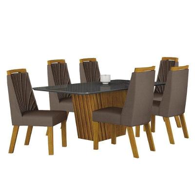 Mesa De Jantar Liz 180x90 Freijó Chumbo Com 6 Cadeiras Freijó Joli Camurça – Leifer Móveis