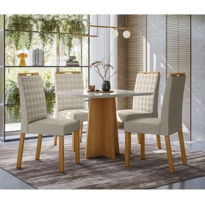 Mesa De Jantar Ambiente Anitta 90x90 Cm Com Vidro Ype Off White E 4 Cadeiras Mariana Ype Veludo Nude – New Ceval