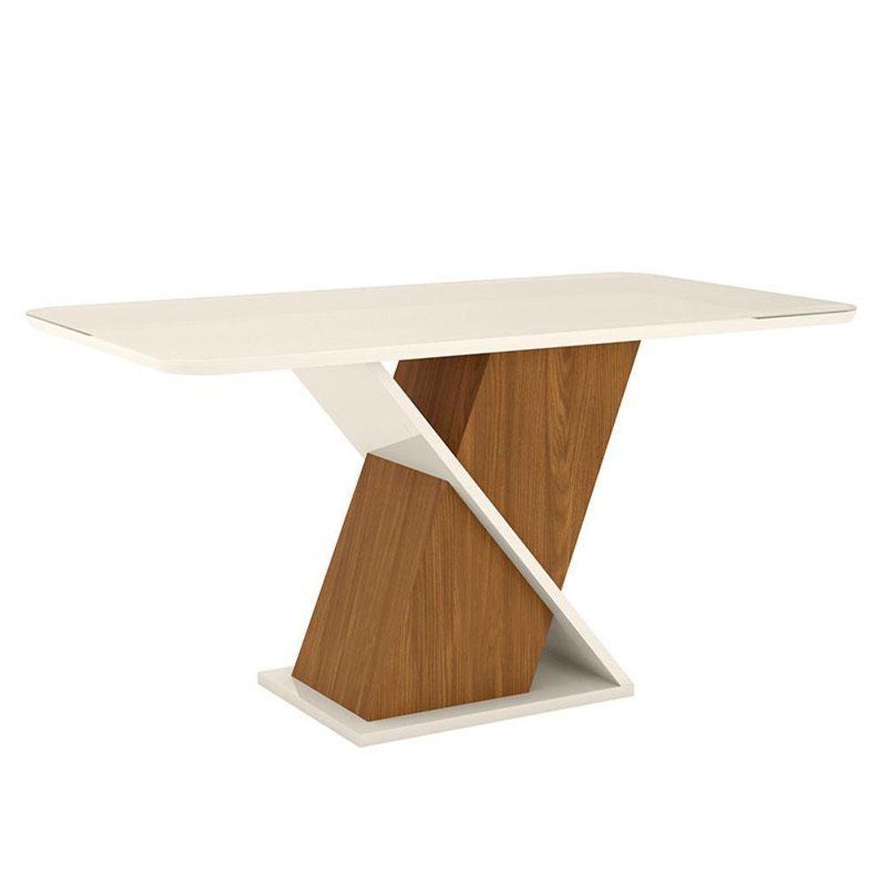 Mesa De Jantar Fiorella 160 Cm Tampo Arredondado Com Vidro Nature Off White – Henn - 1