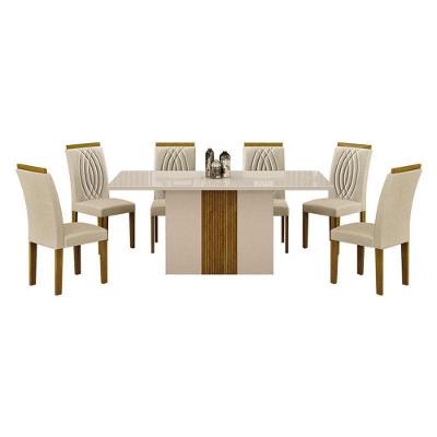 Mesa De Jantar Doha 160x80 Reto Off White Freijó Decor Off Com 6 Cadeiras Freijó Joli Palha – Leifer Móveis