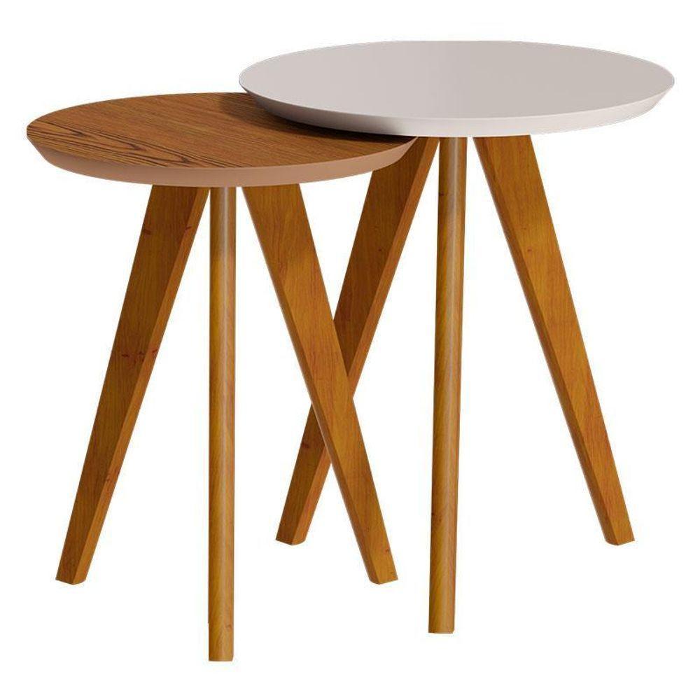 Kit Mesa Lateral Classic Redonda Off White Freijó - Imcal - 1