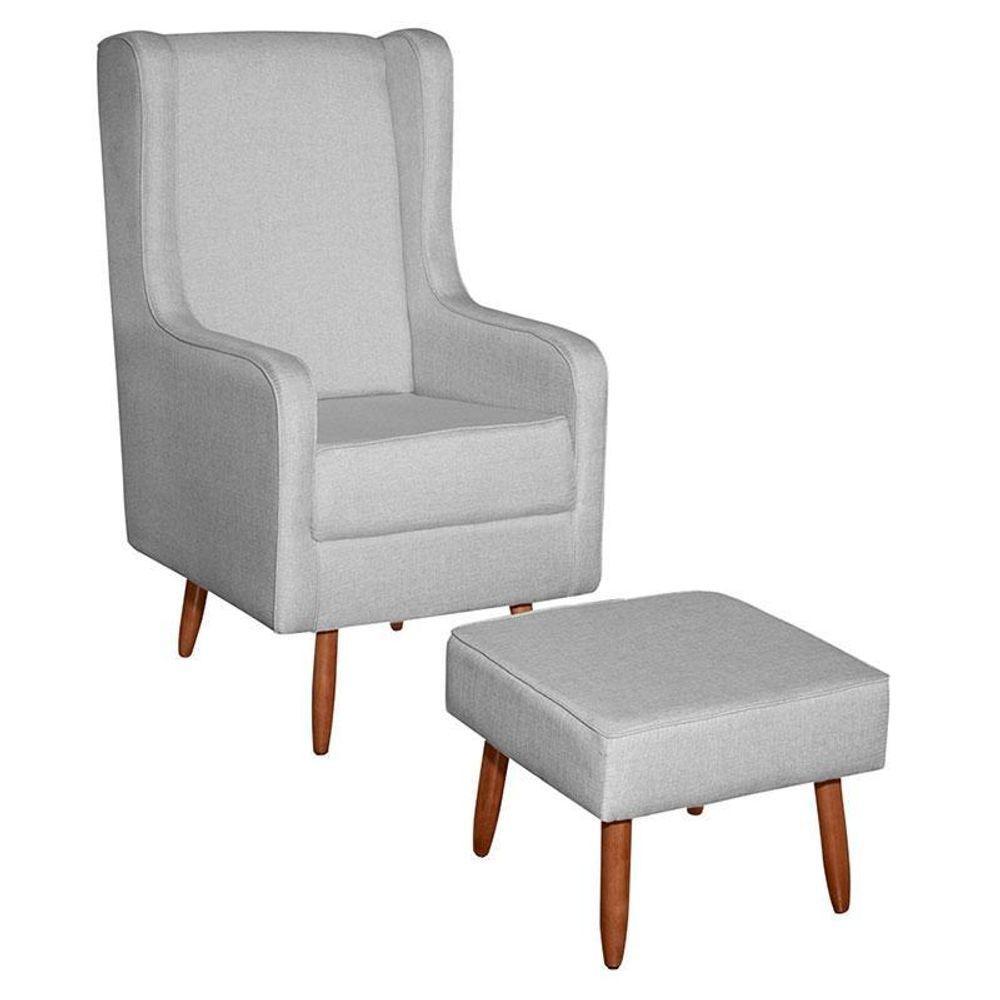 Poltrona Amamentação Ambiente Aquila Com Puff Linho Cinza Pés Palito - Fratello - 2