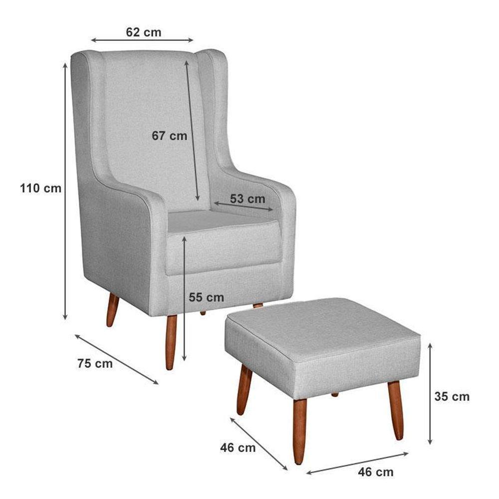 Poltrona Amamentação Ambiente Aquila Com Puff Linho Cinza Pés Palito - Fratello - 3