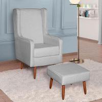 Poltrona Amamentação Ambiente Aquila Com Puff Linho Cinza Pés Palito - Fratello - 1