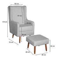 Poltrona Amamentação Ambiente Aquila Com Puff Linho Cinza Pés Palito - Fratello - 3