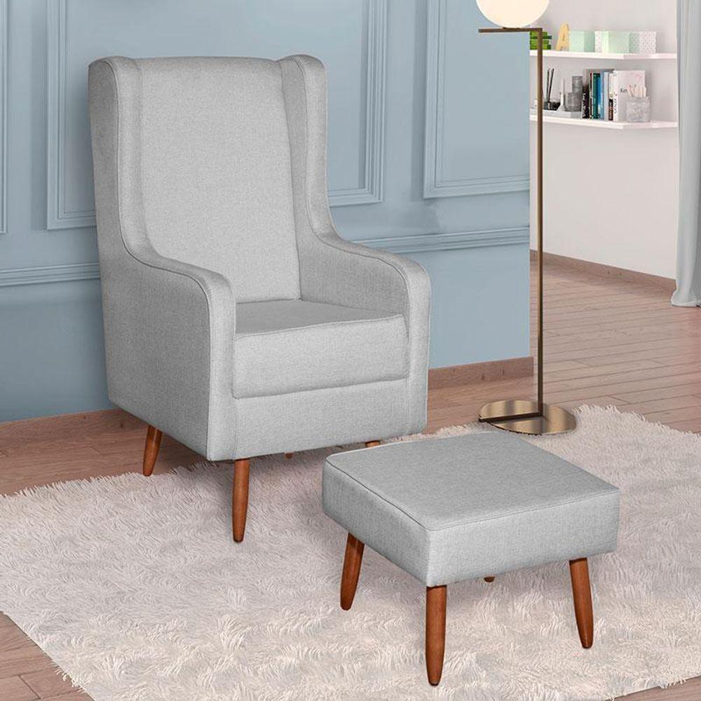 Poltrona Amamentação Aquila Com Puff Linho Cinza Pés Palito - Fratello - 2