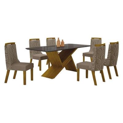 Mesa De Jantar ágata 180x90 Freijó Chumbo Com 6 Cadeiras Mdf Freijó Joli Camurça – Leifer Móveis