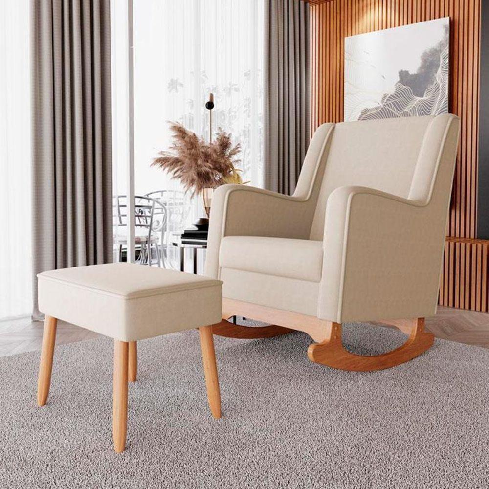 Poltrona De Amamentação Com Balanço E Puff Aquila Bege - Ideal - 2