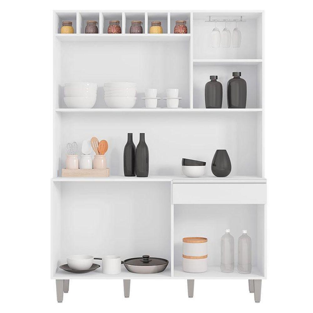 Balcão De Pia Tatiane 120 Cm E Armário Cozinha Kit Alice Ambiente Branco Brilho - Ajl - 7