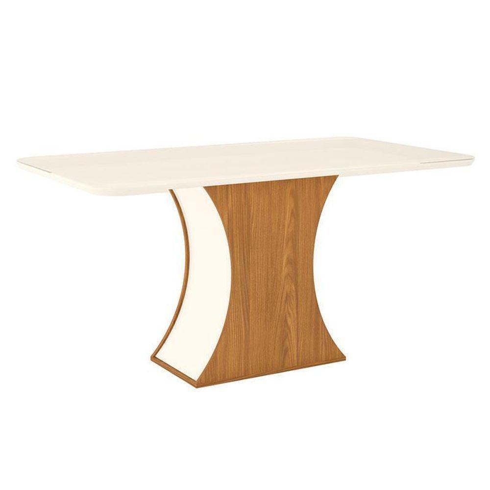 Mesa De Jantar Selena 160 Cm Tampo Arredondado Com Vidro Nature Off White – Henn - 1