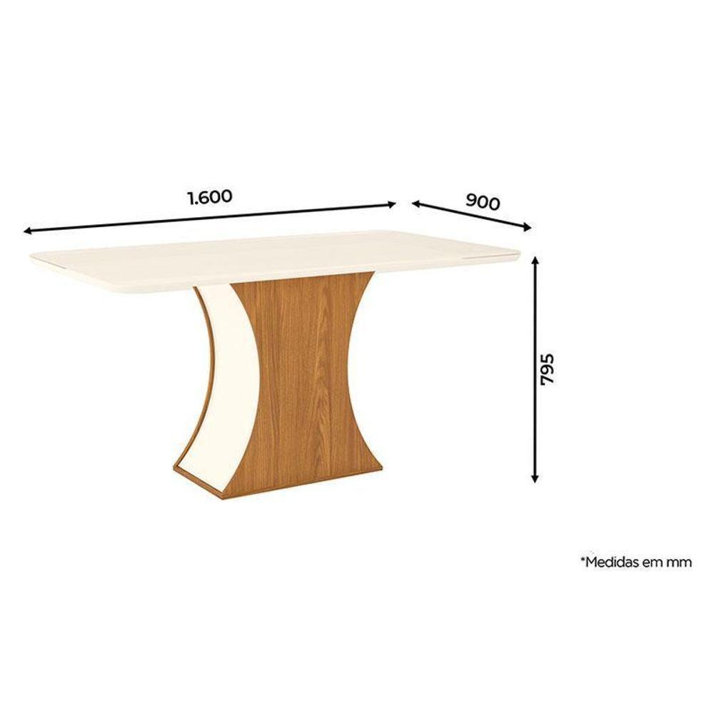 Mesa De Jantar Selena 160 Cm Tampo Arredondado Com Vidro Nature Off White – Henn - 2