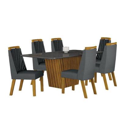 Mesa De Jantar Liz 180x90 Freijó Chumbo Com 6 Cadeiras Freijó Joli Chumbo – Leifer Móveis