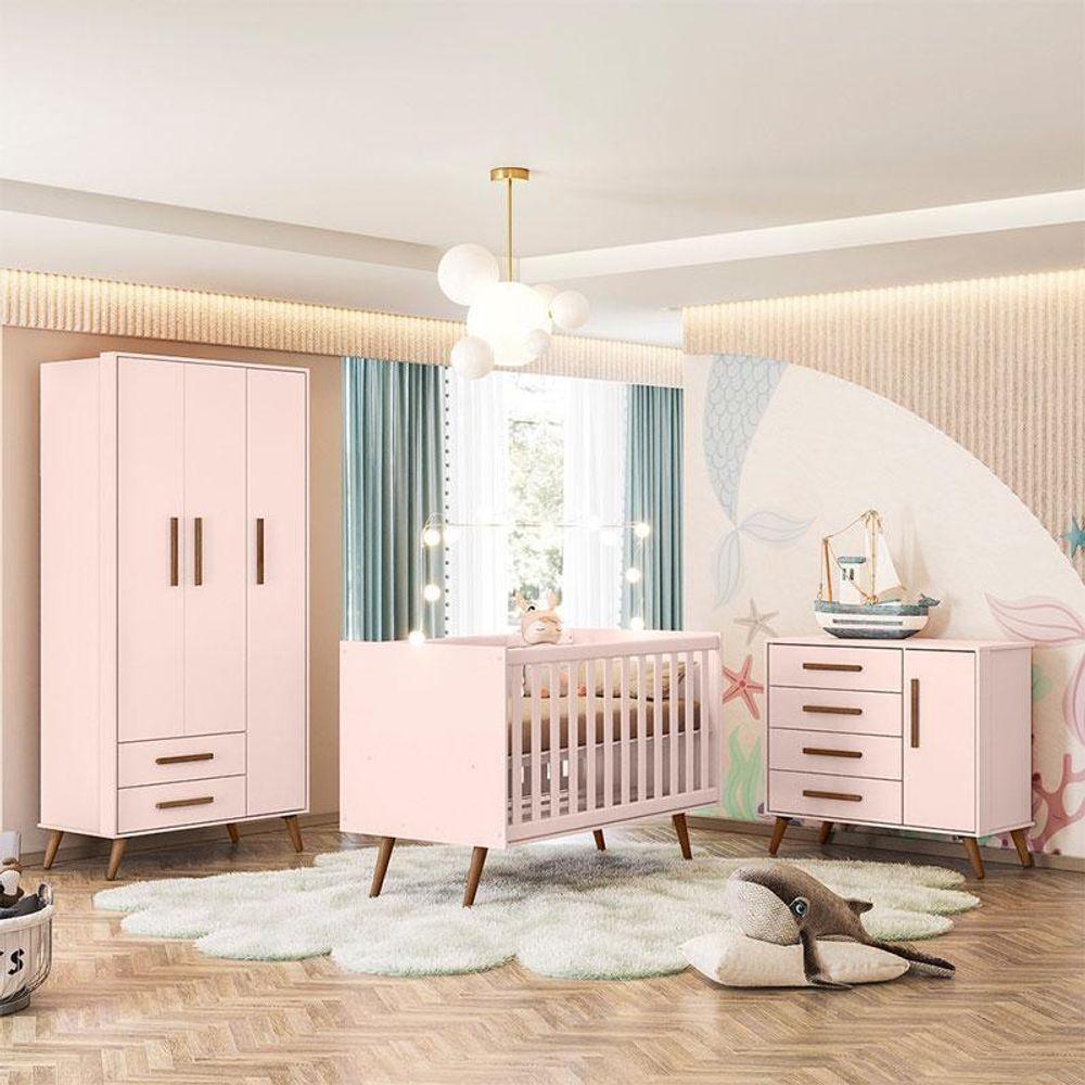 Quarto De Bebê Q Encanto Retrô Rosa Com Colchão Ortobom - Qmovi - 4