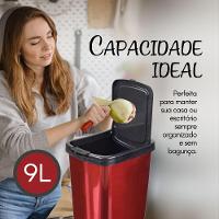 Lixeira Cesto 9 Litros Com Tampa Click Label Vermelha Metalizada - 3