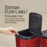 Lixeira Cesto 9 Litros Com Tampa Click Label Vermelha Metalizada - 5