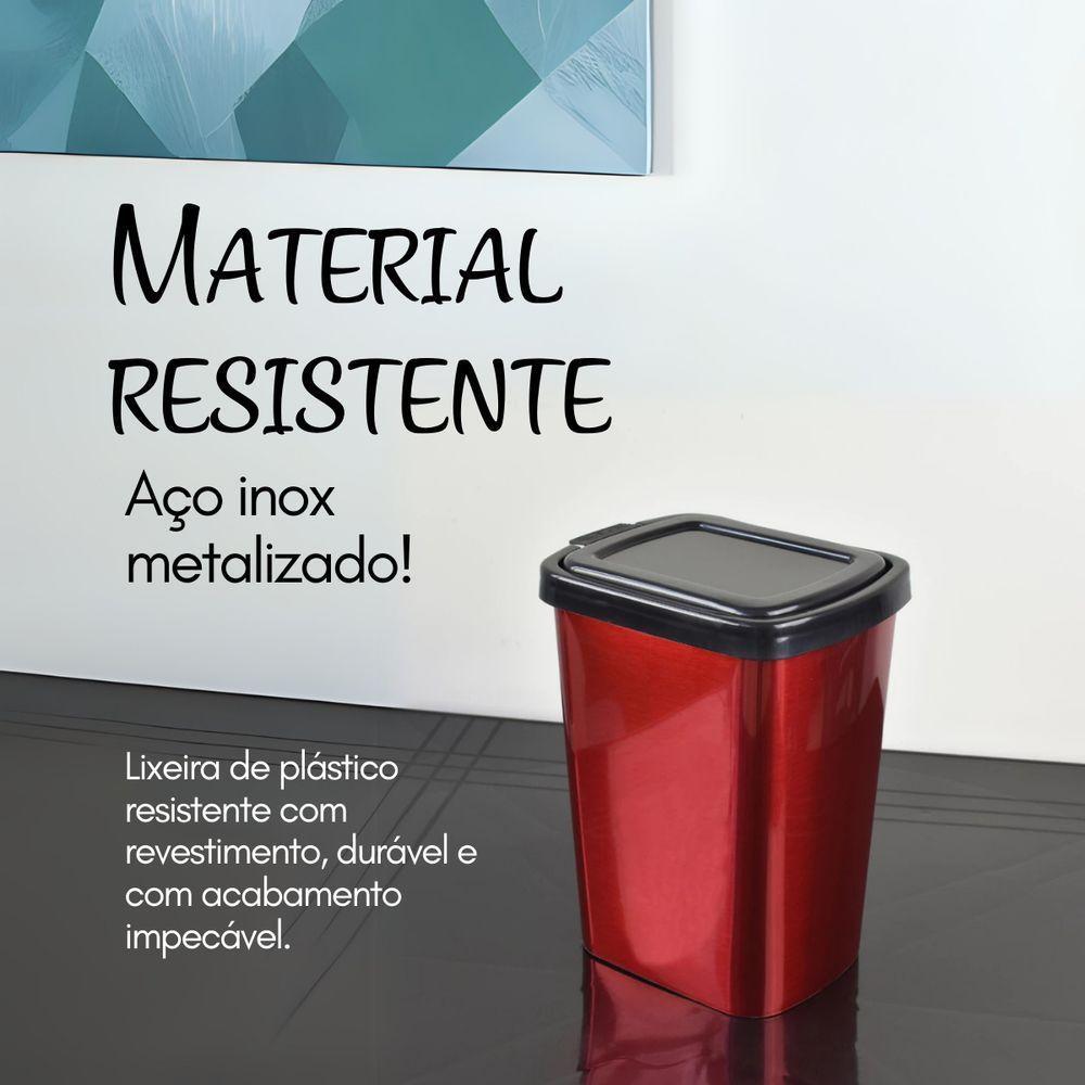 Lixeira Cesto 9 Litros Com Tampa Click Label Vermelha Metalizada - 2