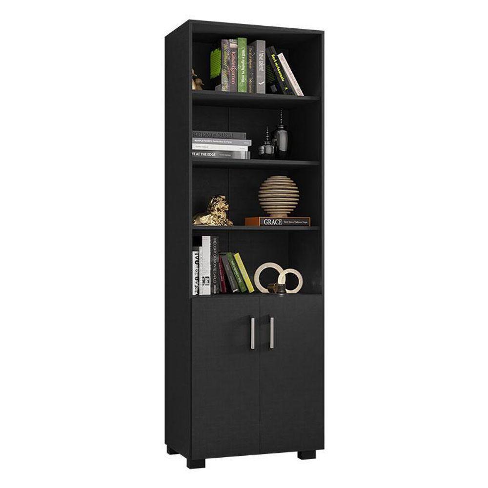 Kit 2 Gaveteiros Para Escritório Gávea Com Chave E 2 Livreiros Office Com Portas Pequenas Preto Fosco – Móveis Leão - 5