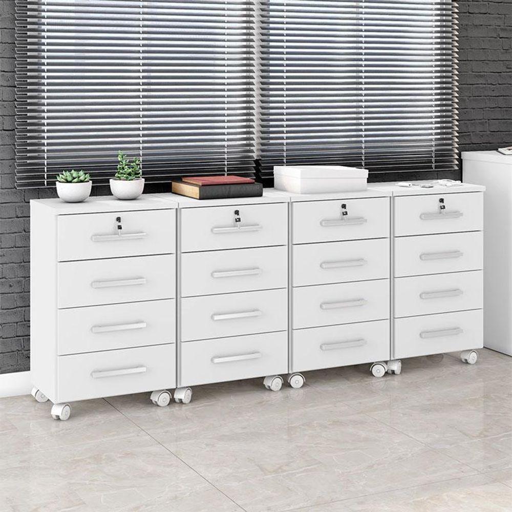 Kit 4 Gaveteiros Para Escritório Gávea Com Chave Branco Fosco – Móveis Leão - 5