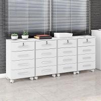 Kit 4 Gaveteiros Para Escritório Gávea Com Chave Branco Fosco – Móveis Leão - 5