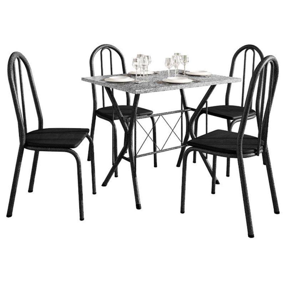 Mesa De Jantar Ambiente Bruna 100x60 Cm Com Granito Ocre Itabira Com 4 Cadeiras 050 Preto - Artefamol - 2