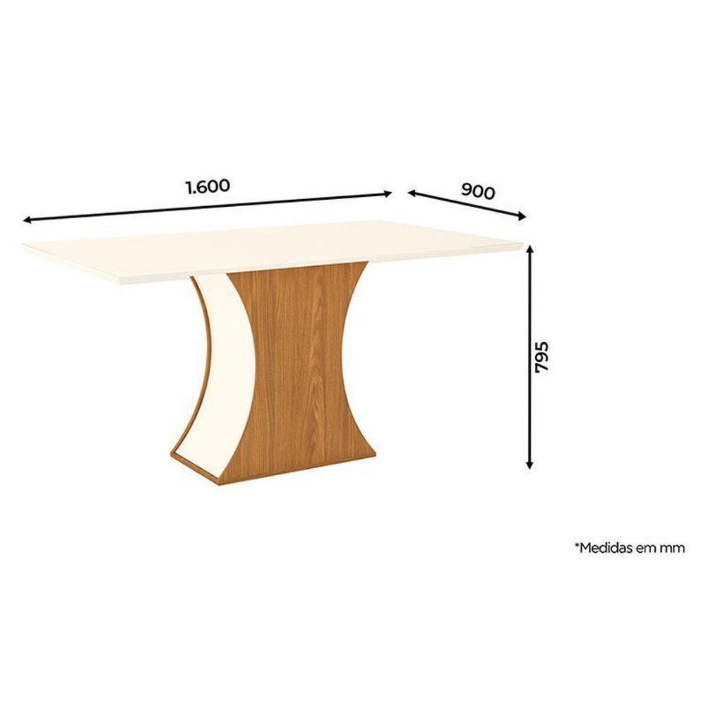 Mesa De Jantar Selena 160 Cm Tampo Reto Com Vidro Nature Off White – Henn - 2