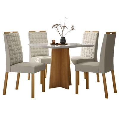 Mesa De Jantar Anitta 90x90 Cm Com Vidro Ype Off White E 4 Cadeiras Mariana Ype Veludo Nude – New Ceval