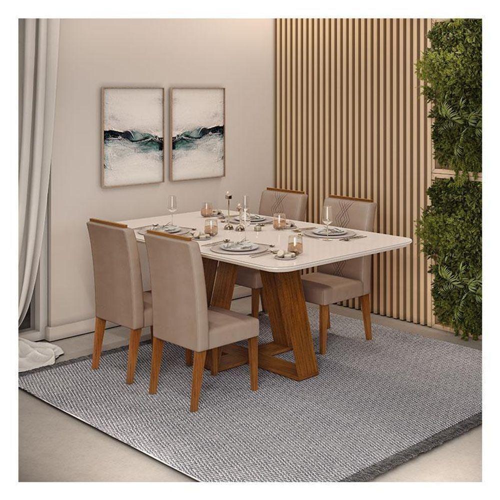 Mesa De Jantar Kiara Freijó Off White Com 4 Cadeiras Yasmin Freijó Veludo Kraft - Dj Móveis - 4