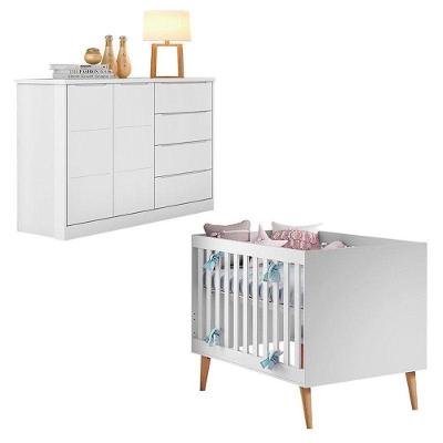 Berço Americano com Cômoda Ludmila Blenda 2 Portas 4 Gavetas MDF 133cm Branco Phoenix