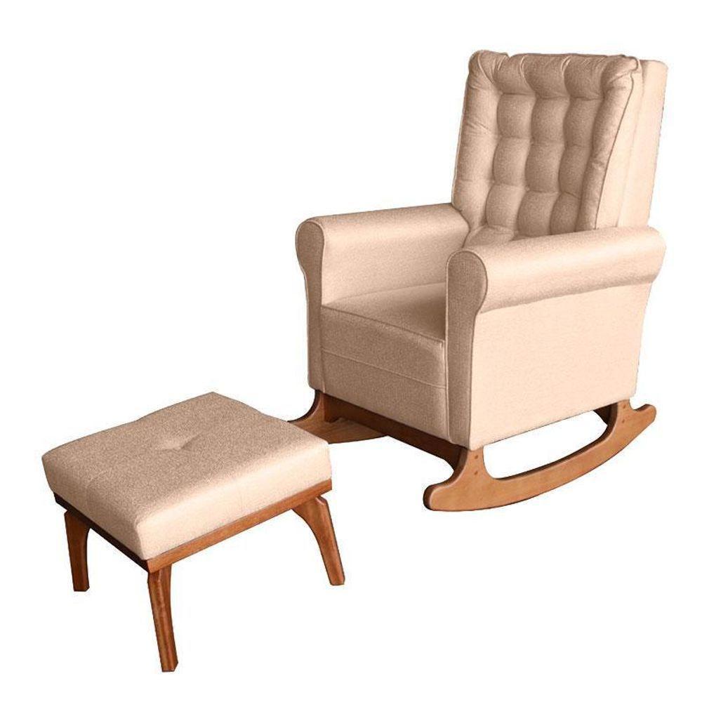 Poltrona De Amamentação Com Balanço E Puff Paris Linho Bege - Ideal - 1