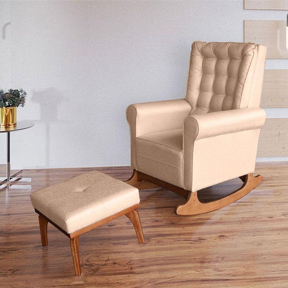 Poltrona De Amamentação Com Balanço E Puff Paris Linho Bege - Ideal - 2