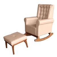 Poltrona De Amamentação Com Balanço E Puff Paris Linho Bege - Ideal - 1