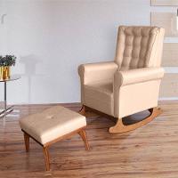 Poltrona De Amamentação Com Balanço E Puff Paris Linho Bege - Ideal - 2