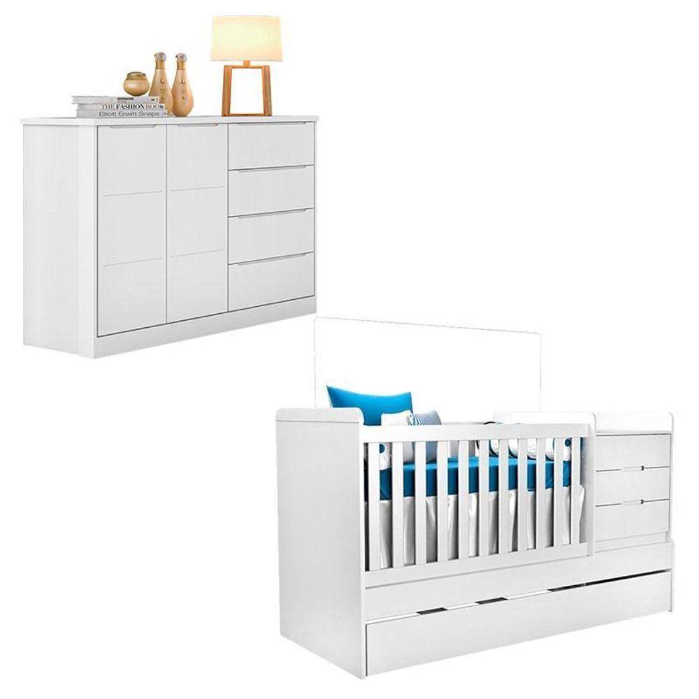 Berço Multifuncional Cleo Com Cômoda Blenda Branco Acetinado – Phoenix - 1