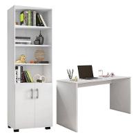 Mesa Para Computador Gávea E Livreiro Office Com Portas Pequenas Branco Trama - Móveis Leão - 1