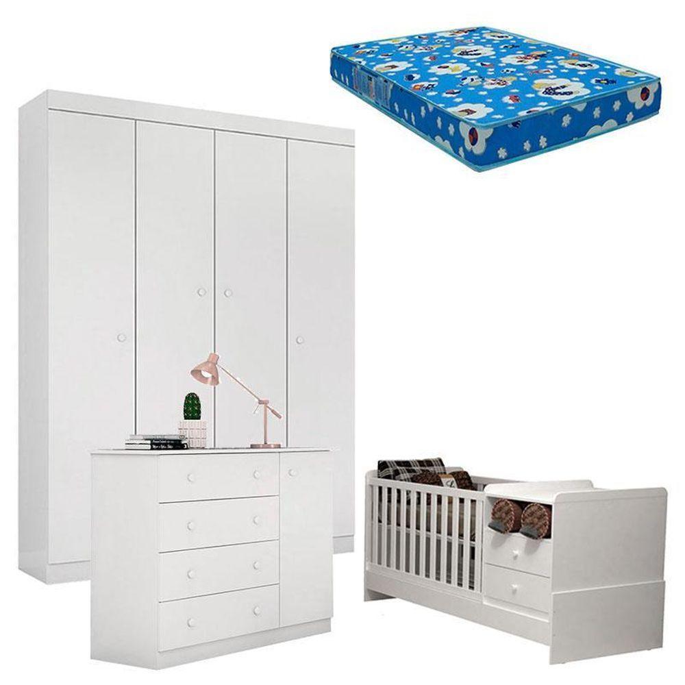 Quarto De Bebê Helena Com Berço Multifuncional Selena Com Colchão Phisical Branco Brilho – Phoenix - 1