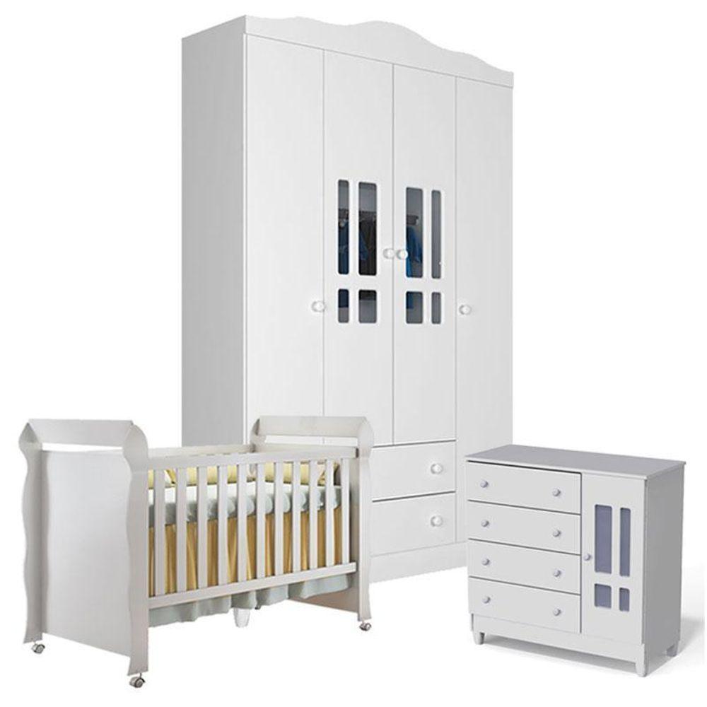 Quarto De Bebê Ariel 4 Portas Com Berço Americano Mirelle Branco Brilho - Carolina - 1